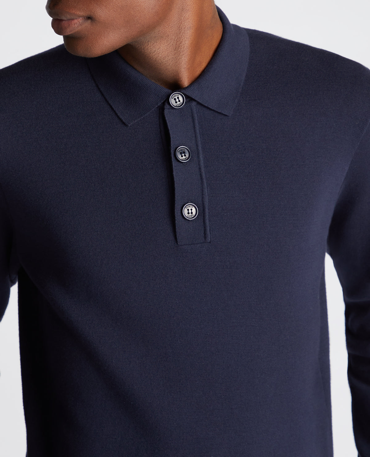 Long Sleeve Cotton Knit Polo ( In Navy )