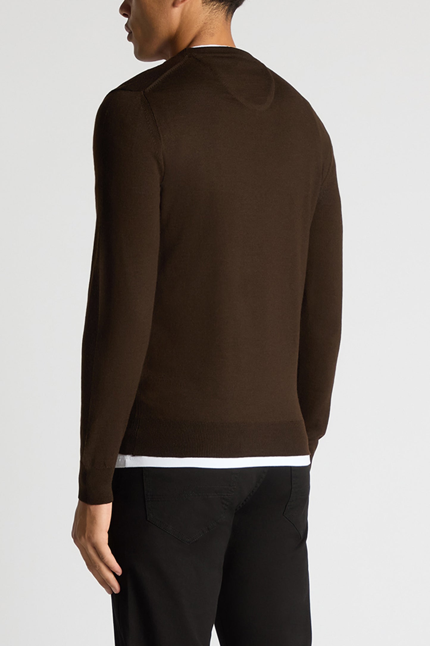 Tapered Fit Wool Blend Crew Neck Jumper (in Brown)