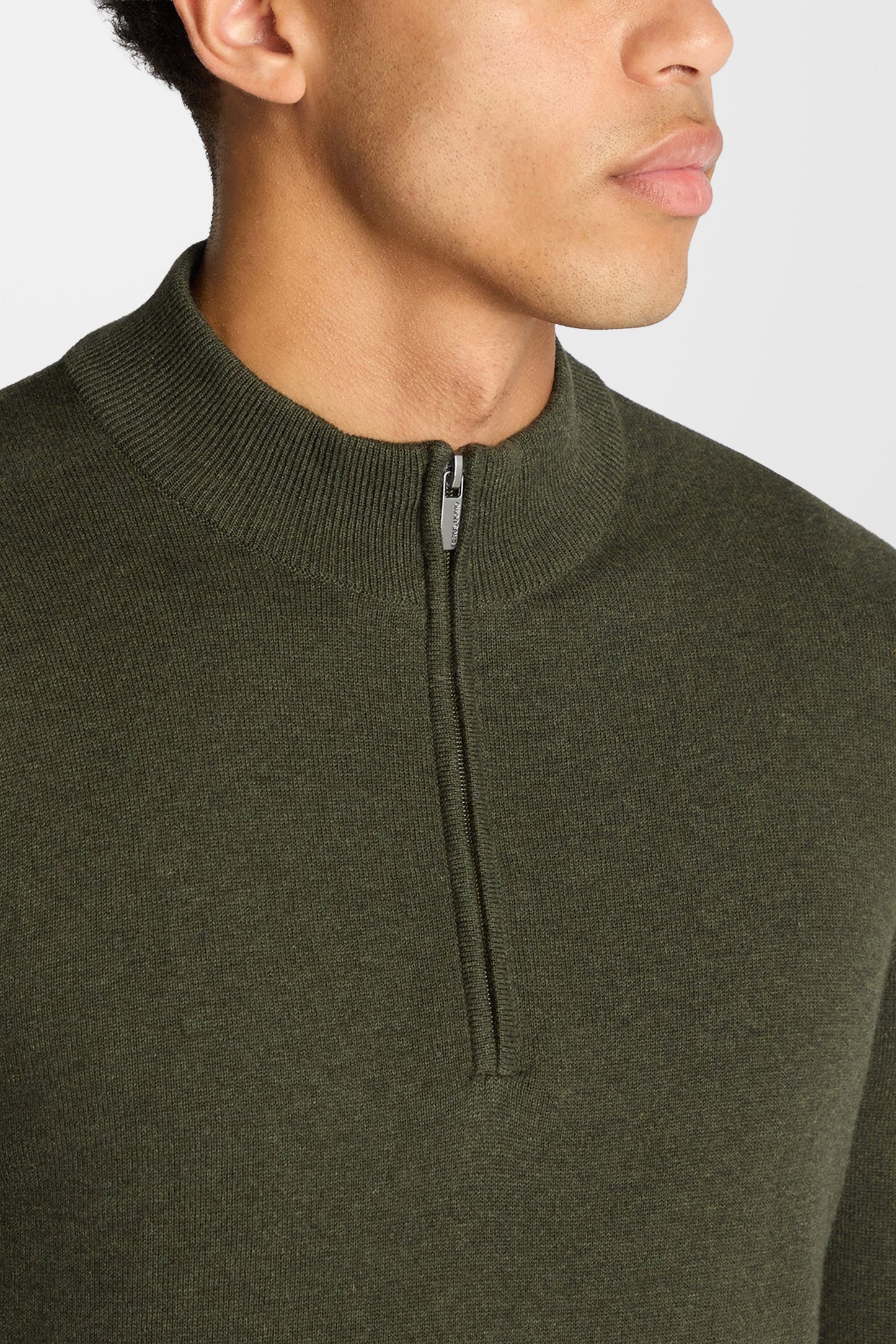 Tapered Fit Cotton Half Zip Jumper (in Green)