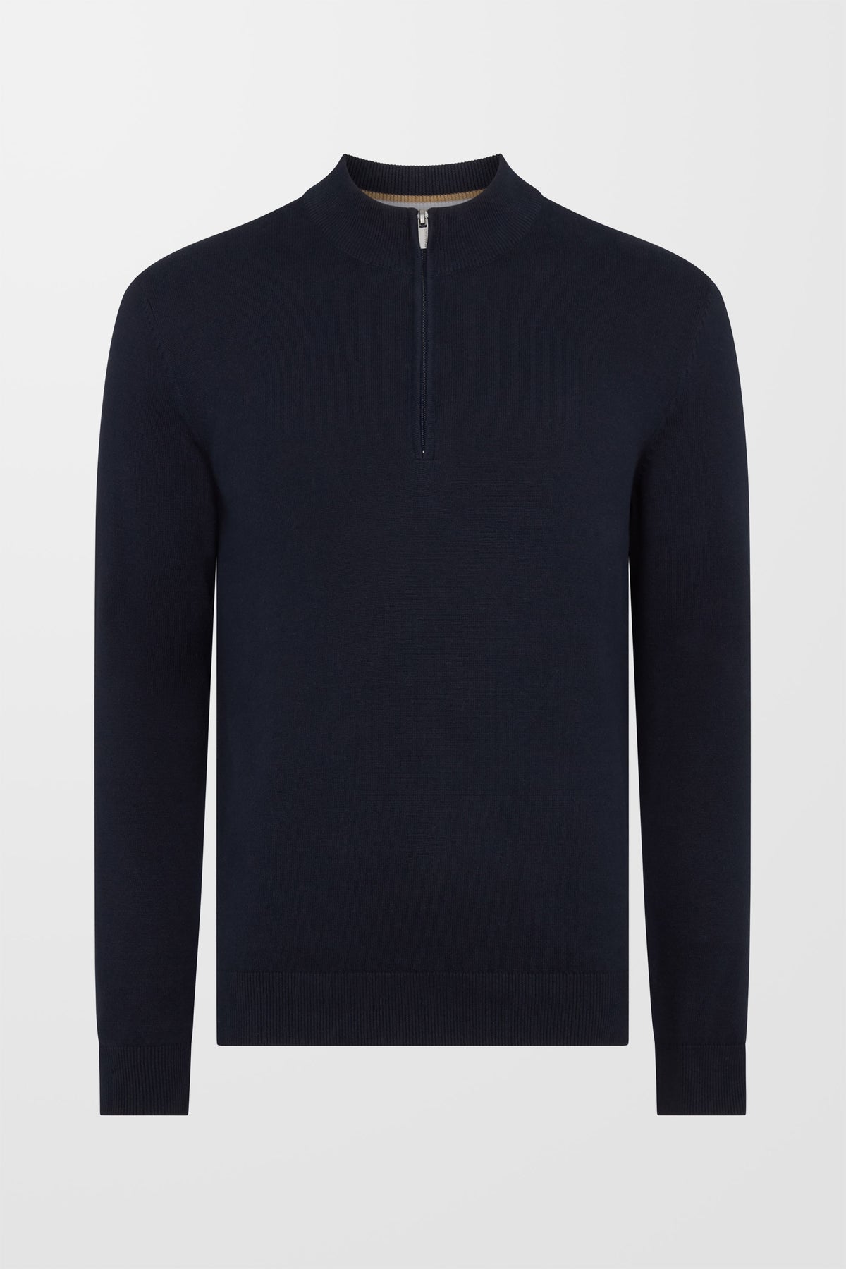Tapered Fit Cotton Half Zip Jumper (in Navy)