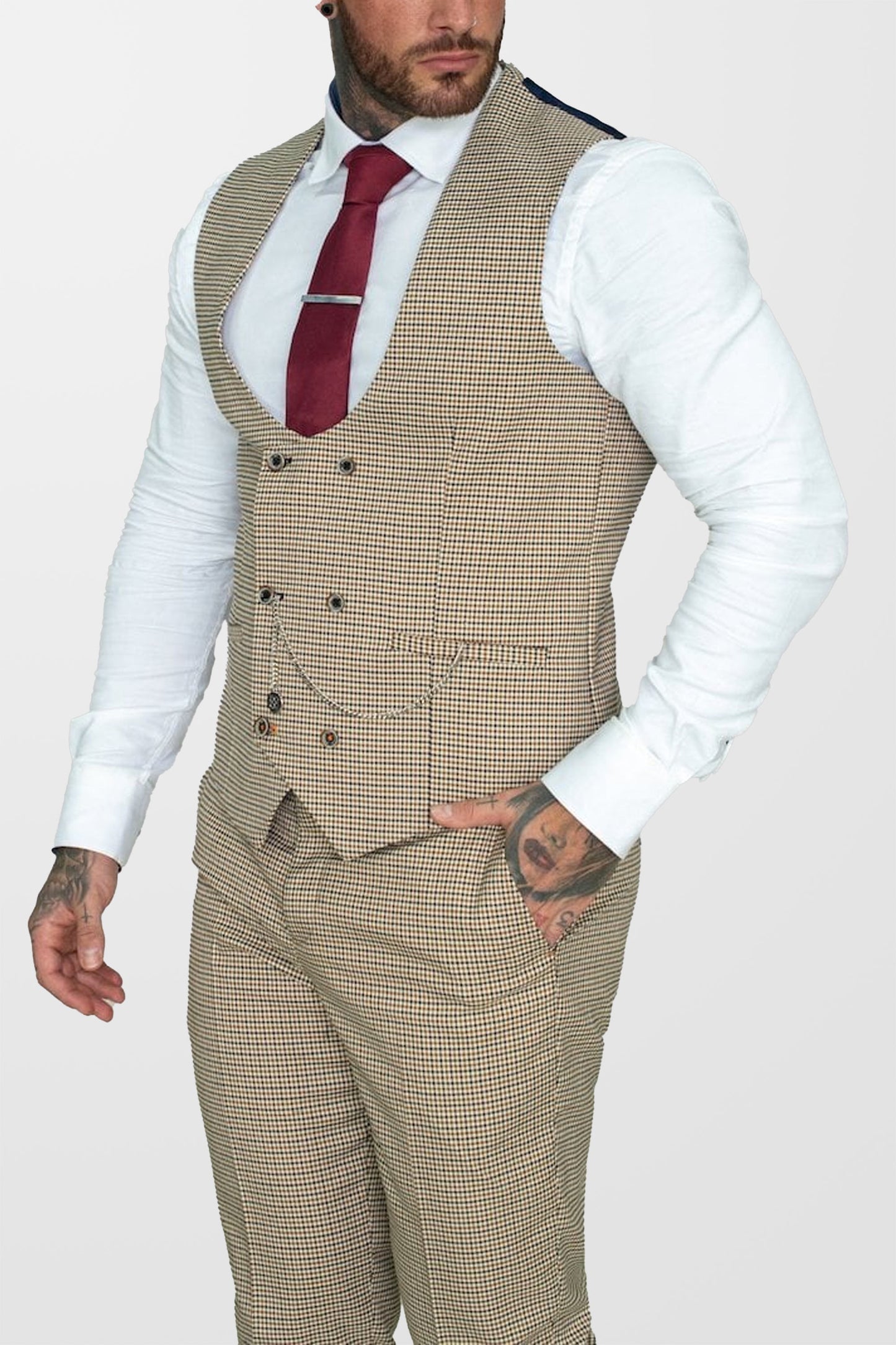 Elwood Tan Houndstooth Single-Breasted Waistcoat