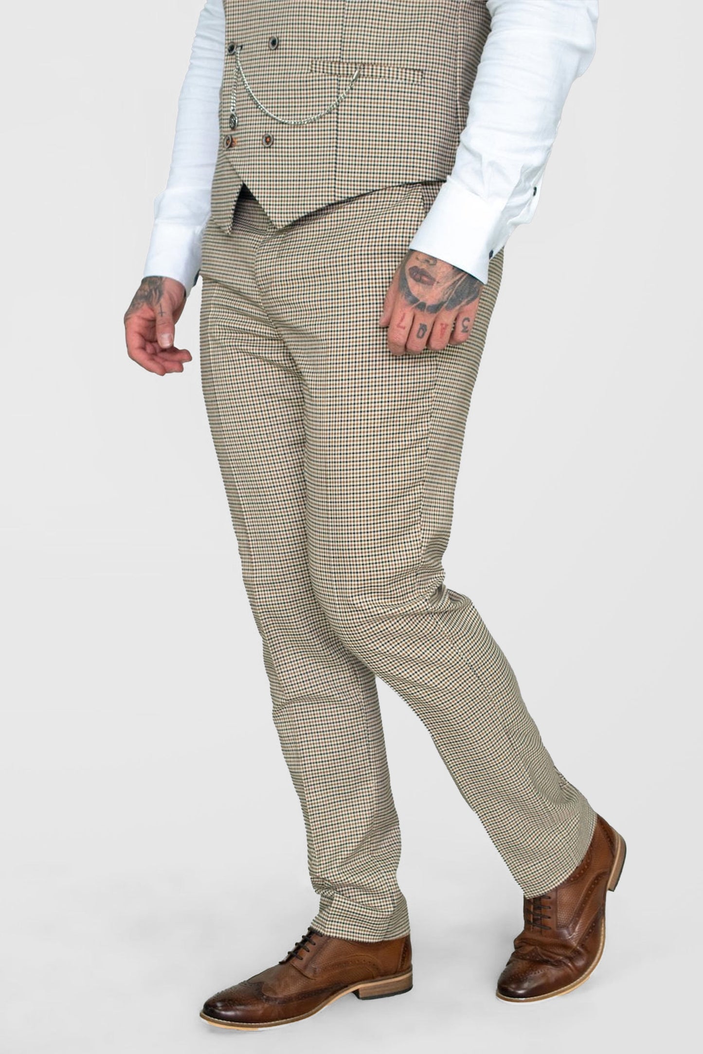 Elwood Tan Houndstooth Skinny Trousers