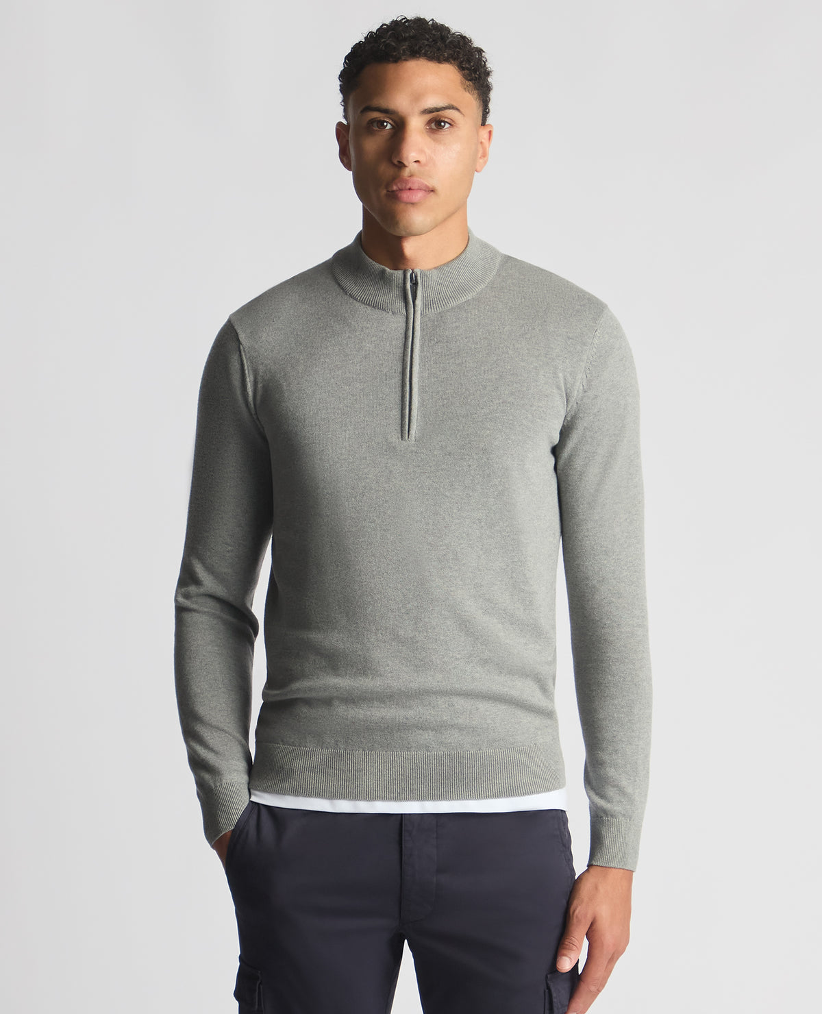 Tapered Fit Cotton Half Zip Jumper ( In Grey )
