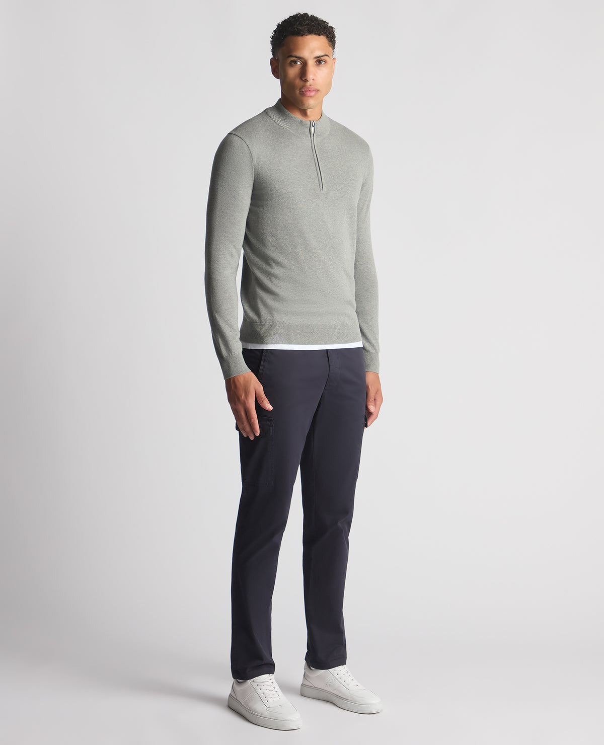 Tapered Fit Cotton Half Zip Jumper ( In Grey )