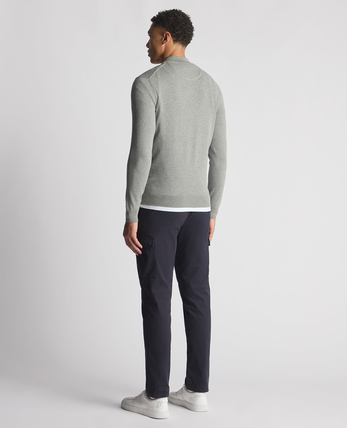 Tapered Fit Cotton Half Zip Jumper ( In Grey )