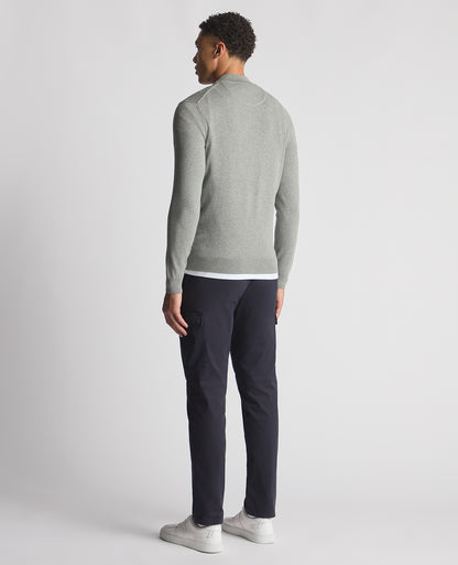 Tapered Fit Cotton Half Zip Jumper ( In Grey )