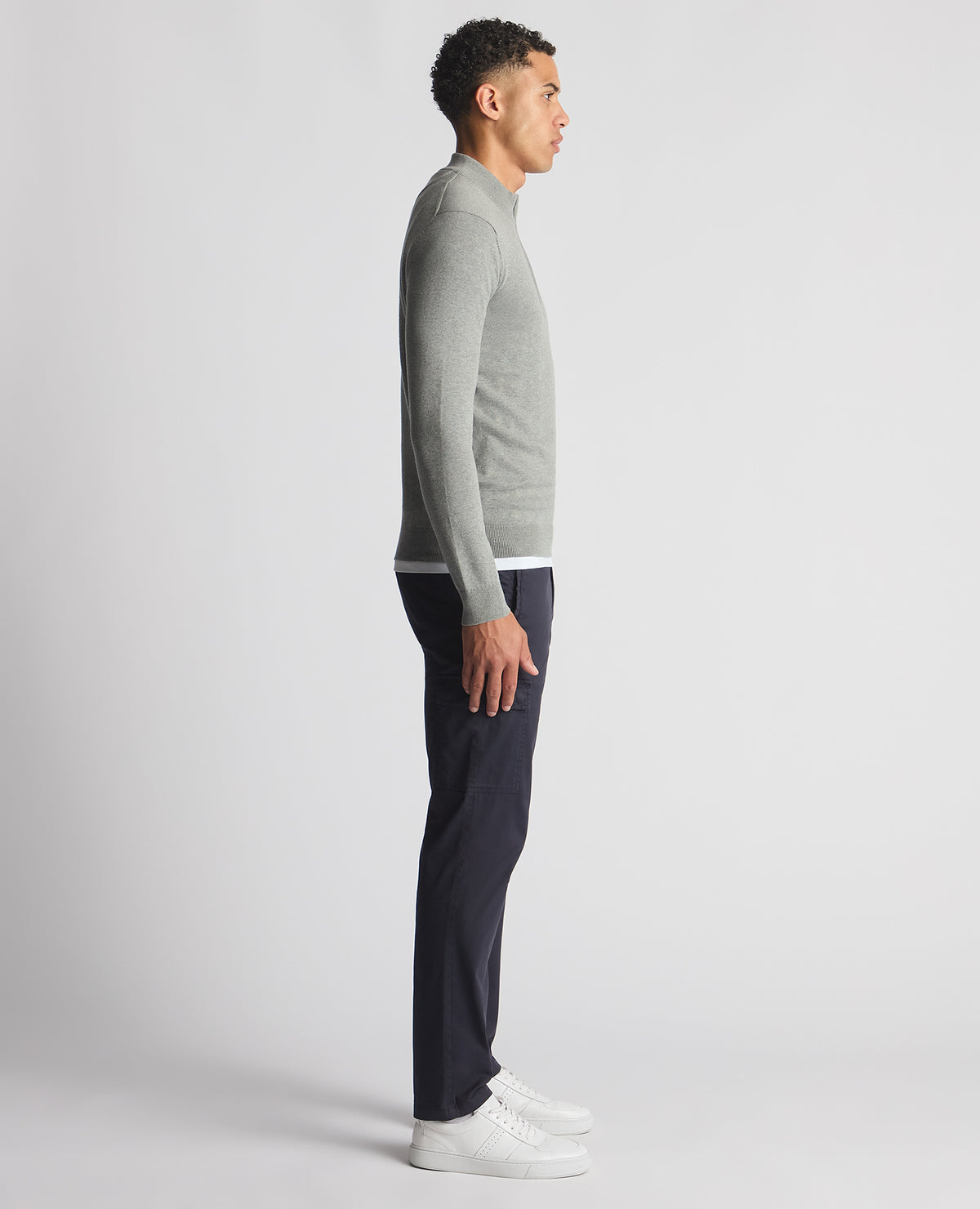 Tapered Fit Cotton Half Zip Jumper ( In Grey )