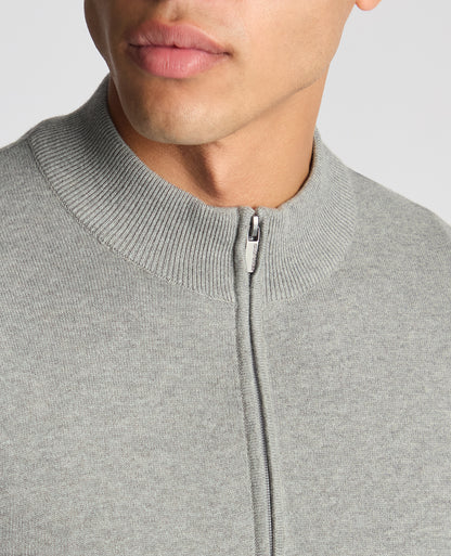 Tapered Fit Cotton Half Zip Jumper ( In Grey )