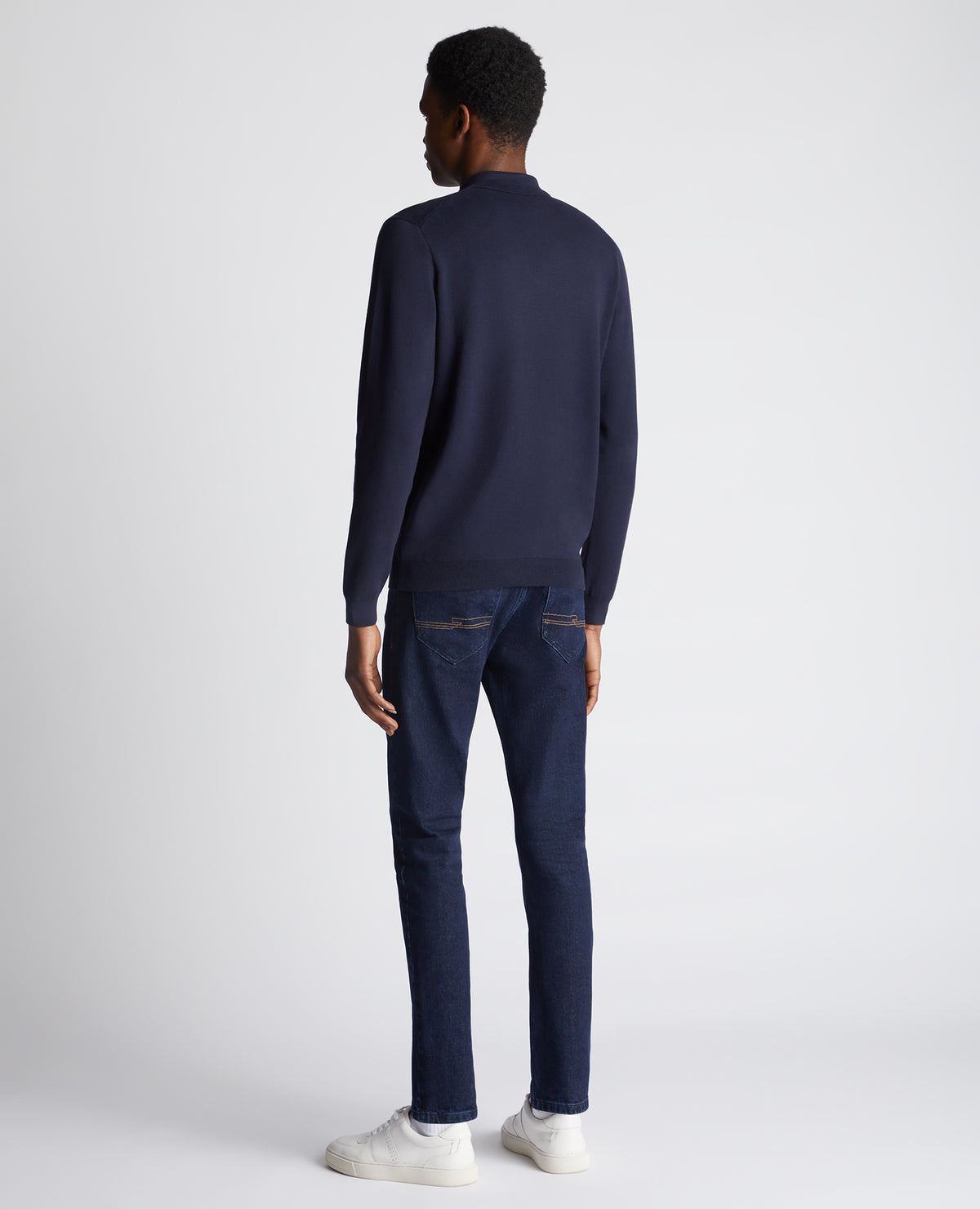 Long Sleeve Cotton Knit Polo ( In Navy )