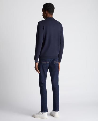 Long Sleeve Cotton Knit Polo ( In Navy )