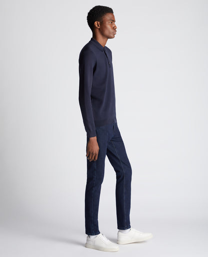 Long Sleeve Cotton Knit Polo ( In Navy )