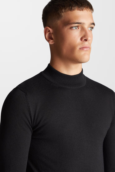 Slim Fit Merino Wool-Blend Turtle neck ( In Black )