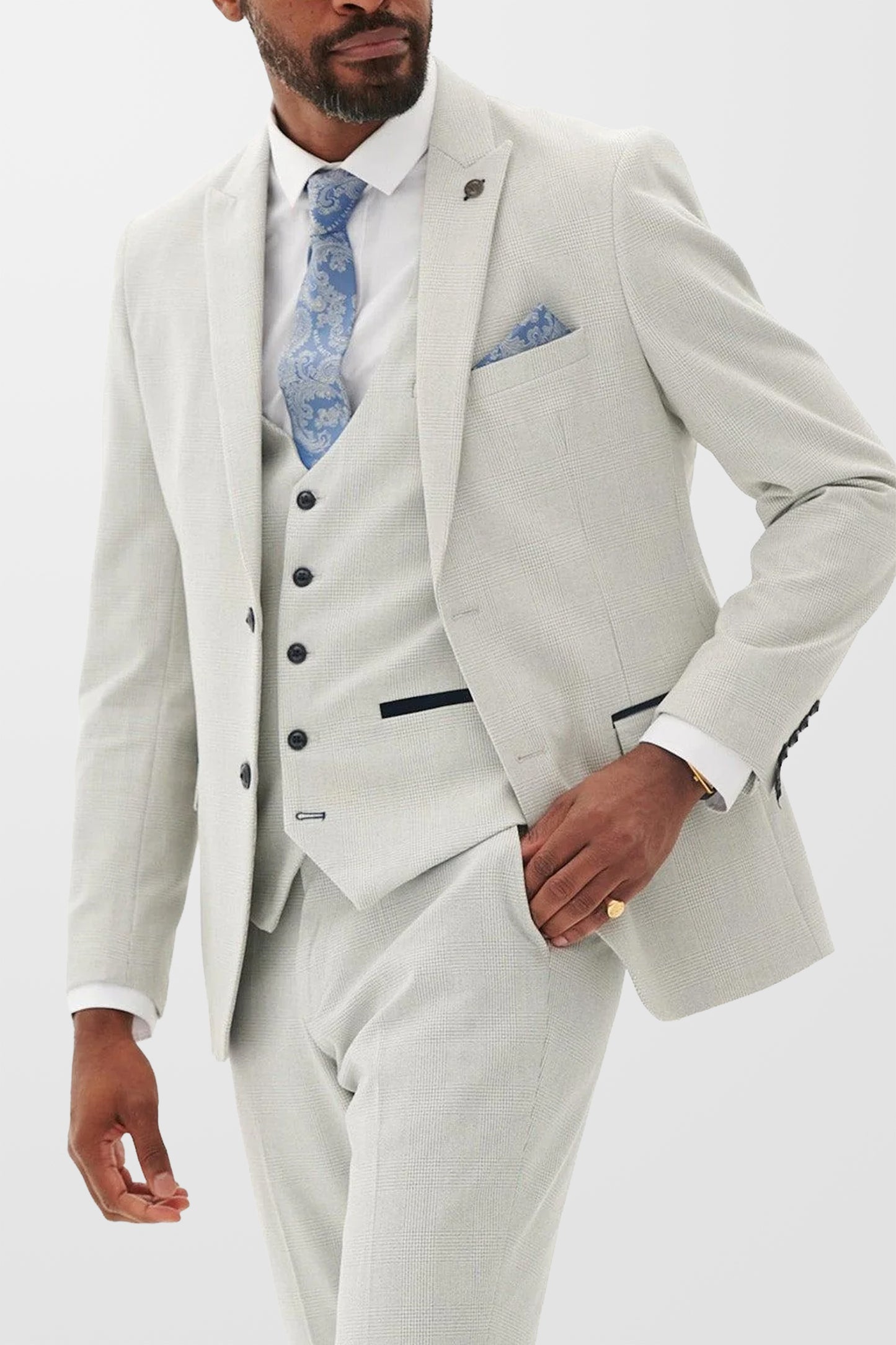 Bromley Stone Check 3pc Suit