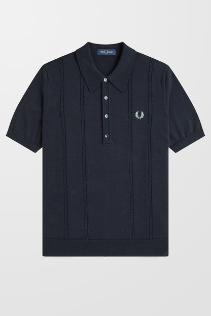 Cable Knitted Polo shirt (In Navy)