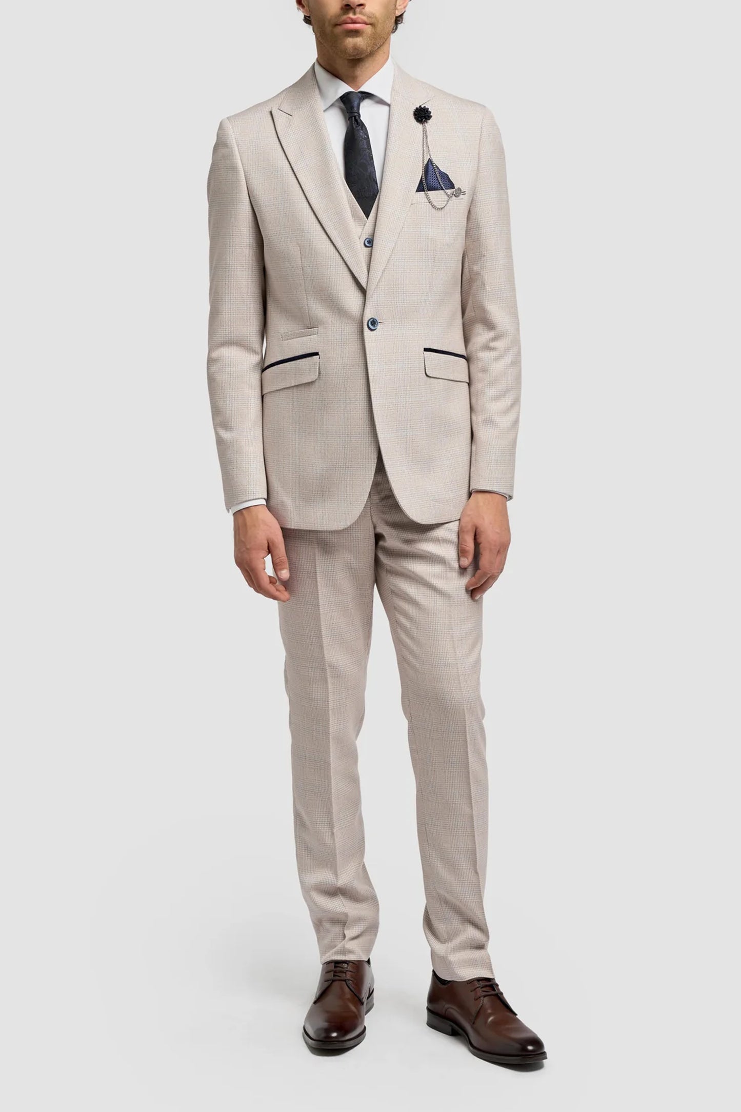 Caridi Beige Check 3pc Suit