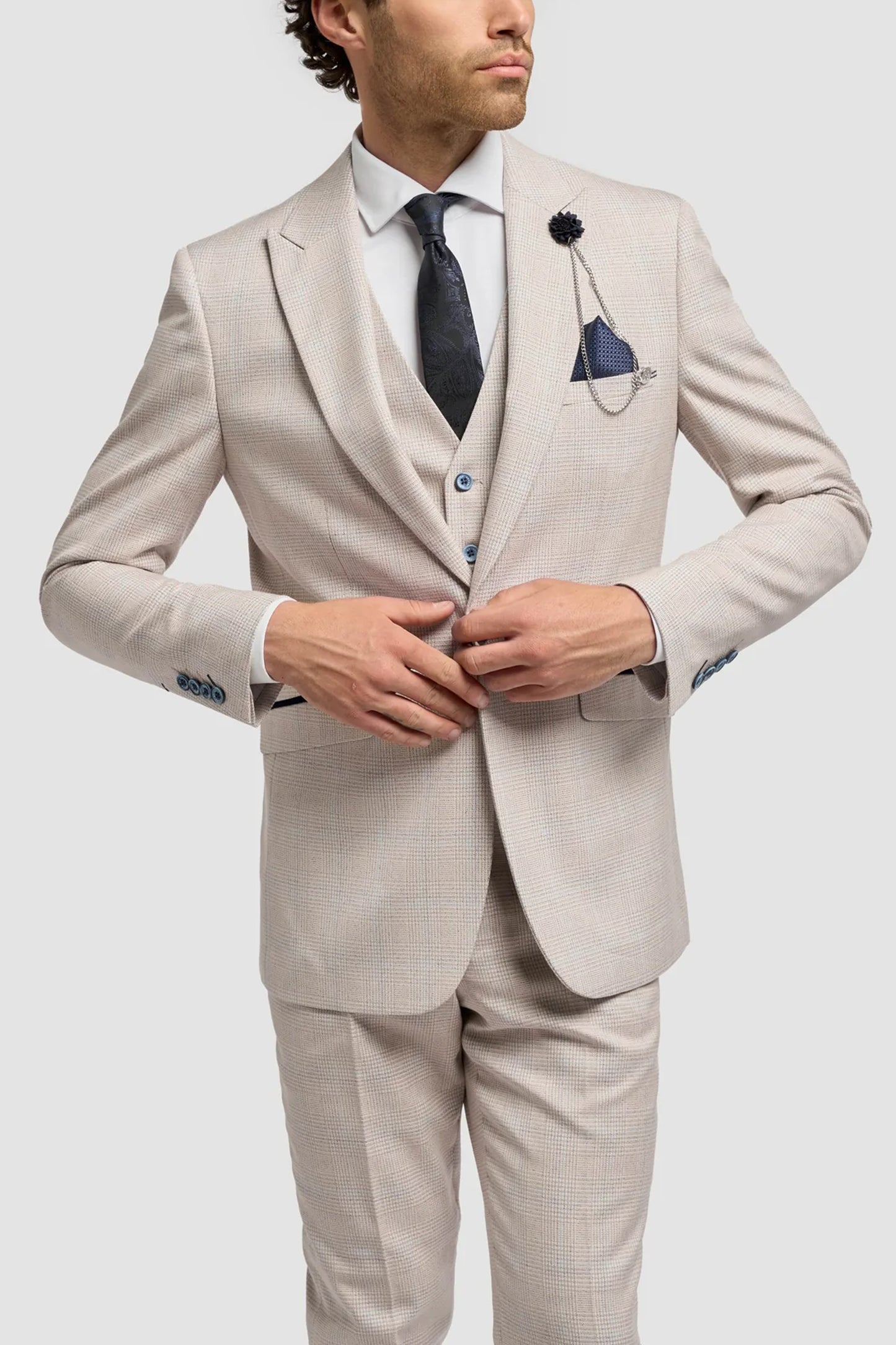 Caridi Beige Check 3pc Suit