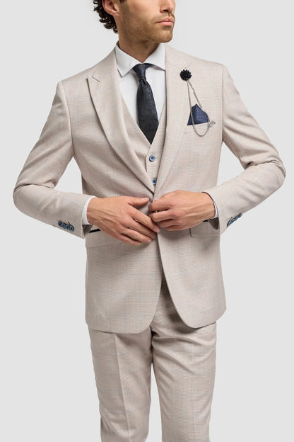 Caridi Beige Check 3pc Suit