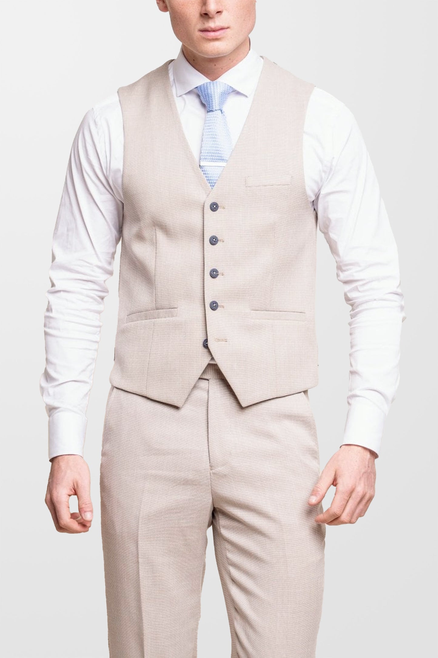 Beige Miami Linen Blend Single-Breasted Waistcoat