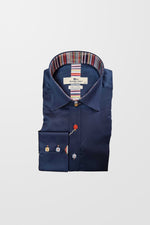 Plain Stripe Detail Long Sleeve Cotton Shirt (in Navy)