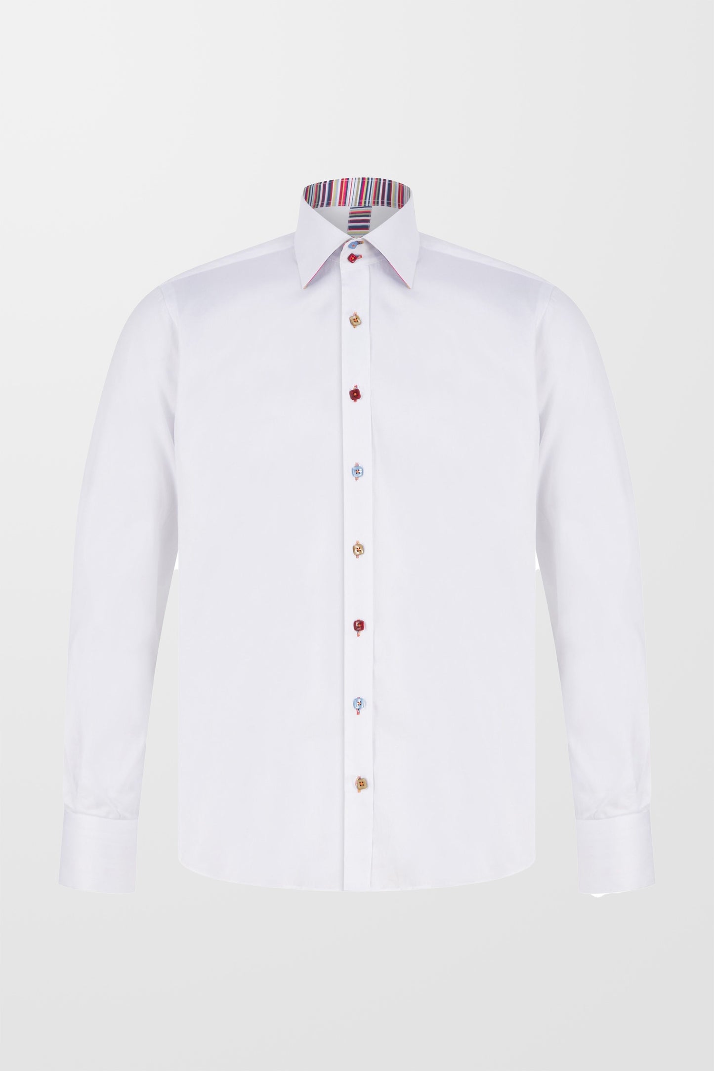 Plain Stripe Detail Long Sleeve Cotton Shirt (in White)