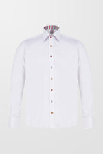 Plain Stripe Detail Long Sleeve Cotton Shirt (in White)