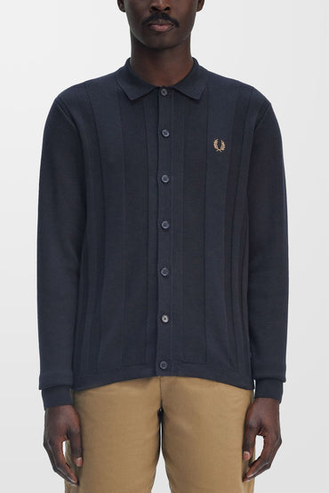 Button Through K9726 Knitted Shirt (in Navy)