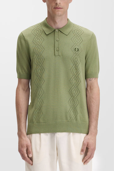 Pointelle Knitted Polo Shirt (in Olive)