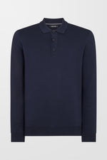 Long Sleeve Cotton Knit Polo ( In Navy )