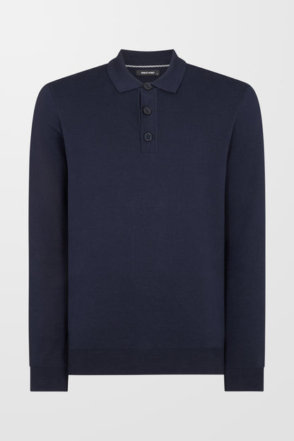Long Sleeve Cotton Knit Polo ( In Navy )
