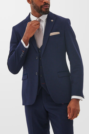 Bromley Navy Tailored Check 3pc Suit