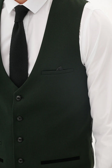 Bromley Olive Check Single-Breasted Waistcoat
