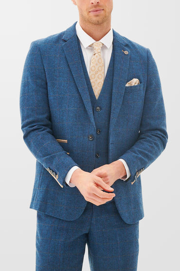 Dion Blue Tweed Tailored 3pc Suit