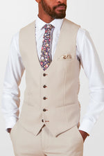 HM5 Stone Plain Tailored Single Breasted Waistcoat
