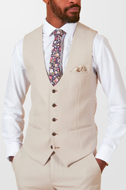 HM5 Stone Plain Tailored Single Breasted Waistcoat