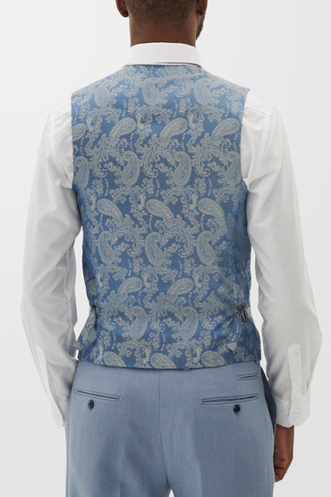 HM5 Sky Blue Plain Tailored Single Breasted Waistcoat
