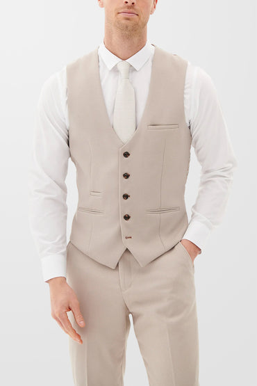 HM5 Stone Plain Tailored Single Breasted Waistcoat