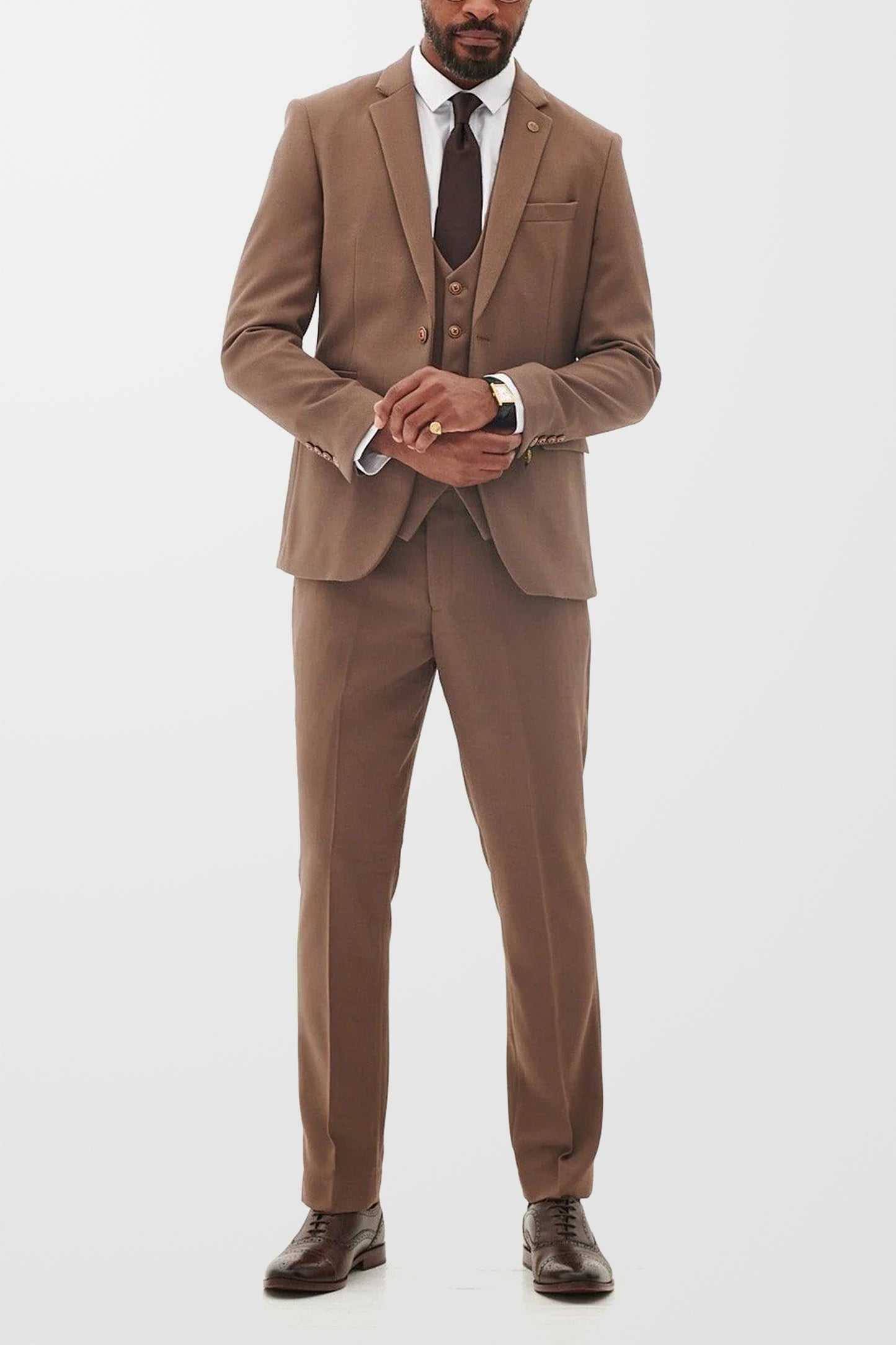 HM5 Tan Plain Tailored 3pc Suit