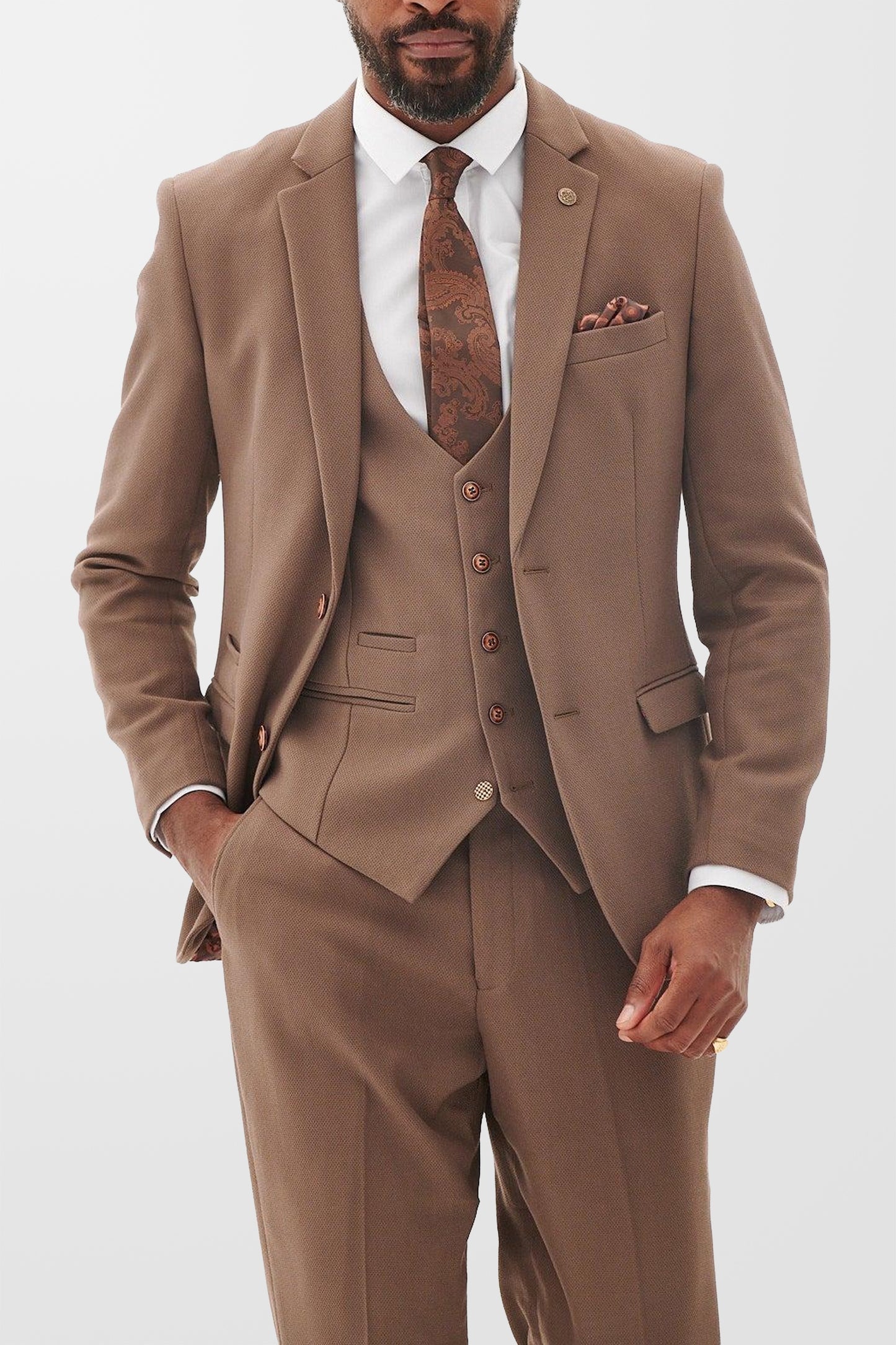 HM5 Tan Plain Tailored 3pc Suit
