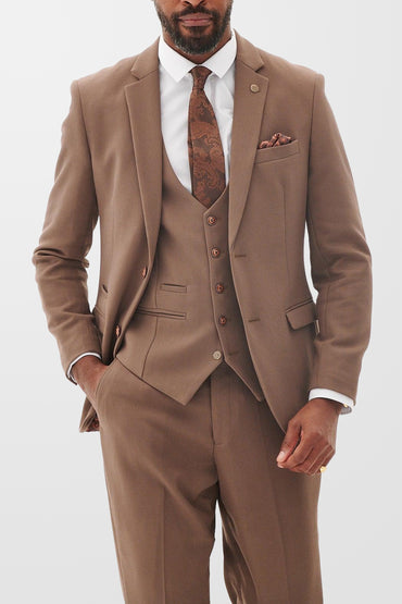 HM5 Tan Plain Tailored 3pc Suit