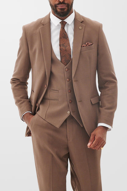 HM5 Tan Plain Tailored 3pc Suit
