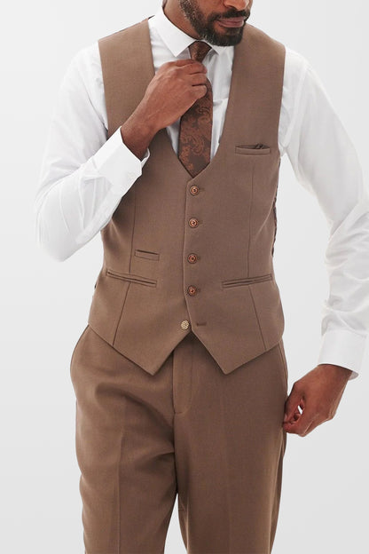 HM5 Tan Plain Tailored 3pc Suit