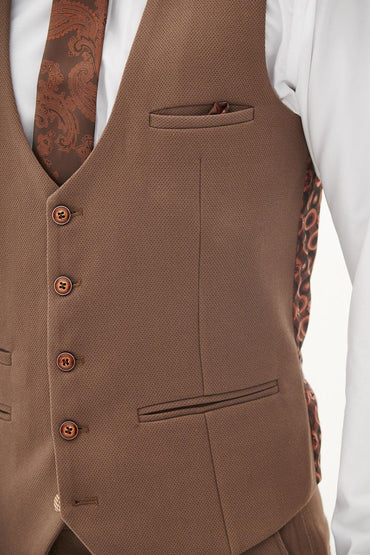 HM5 Tan Plain Tailored Single Breasted Waistcoat