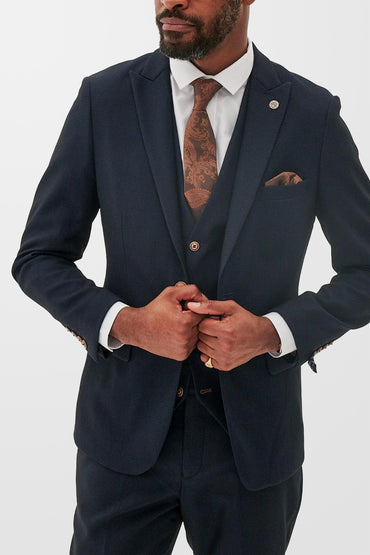 Max Navy Plain Textured 3pc Suit