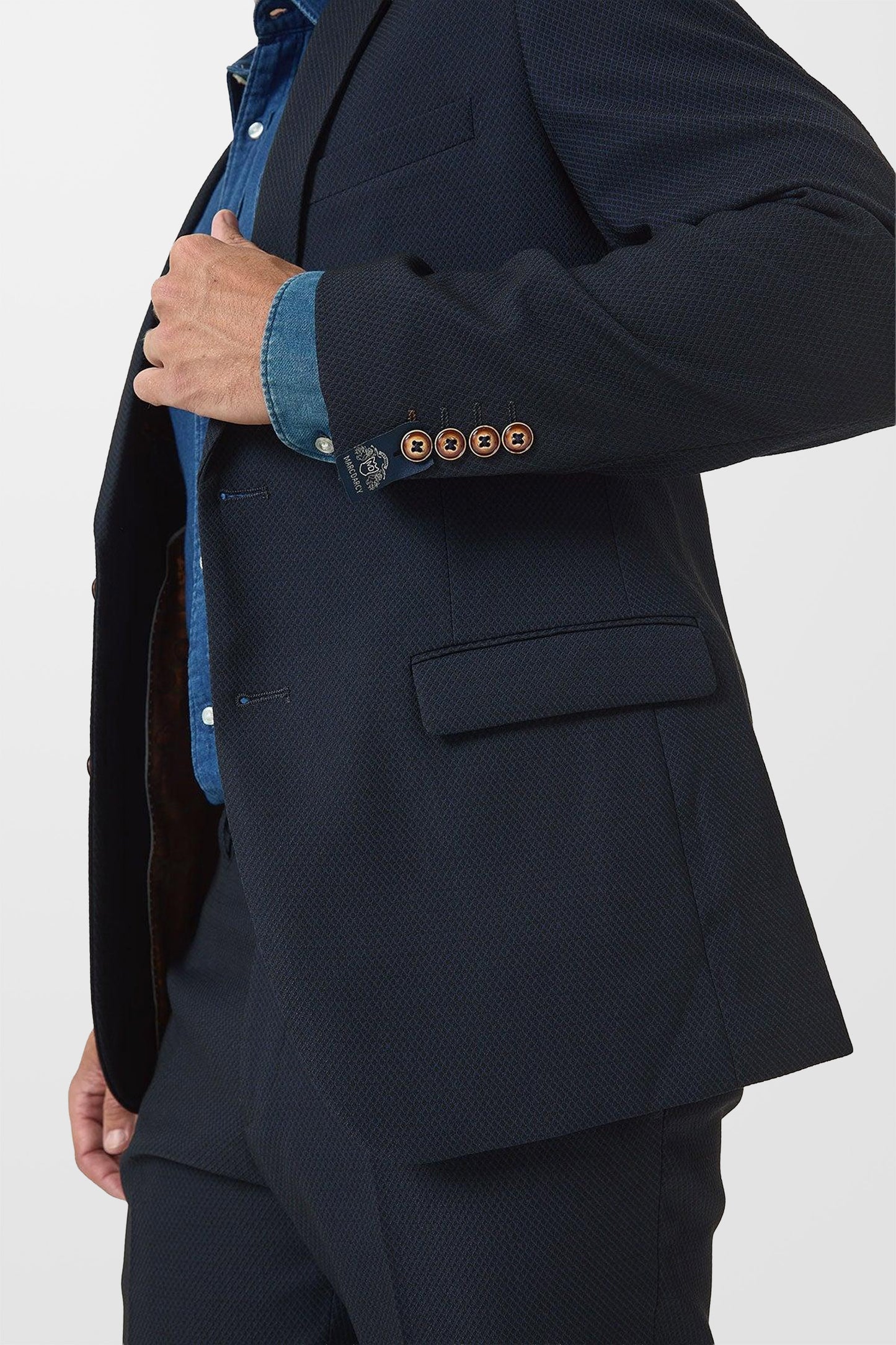 Max Navy Plain Textured 3pc Suit