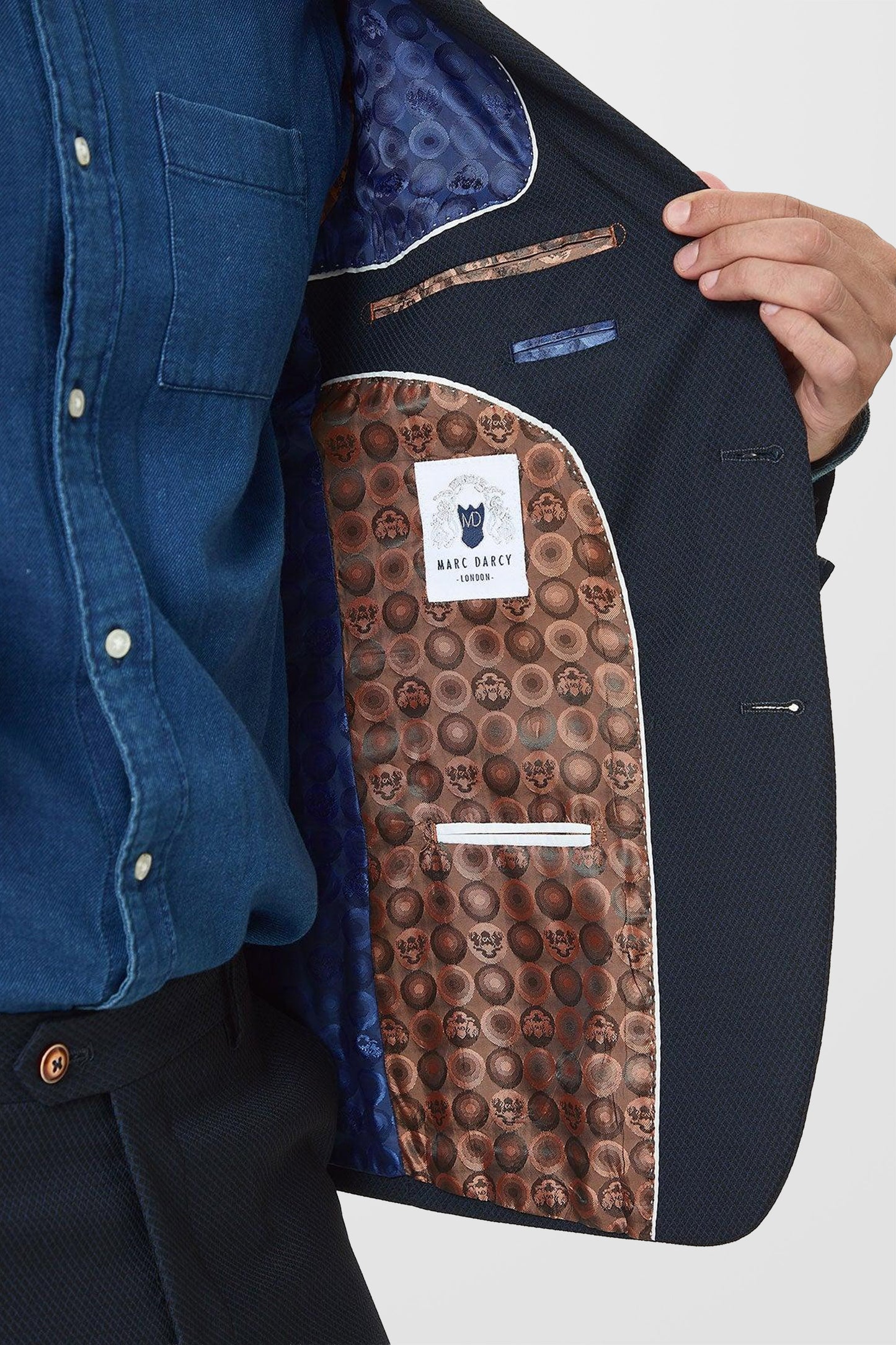 Max Navy Plain Textured 3pc Suit