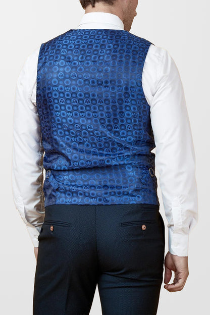 Max Navy Diamond Textured Single Breasted Waistcoat