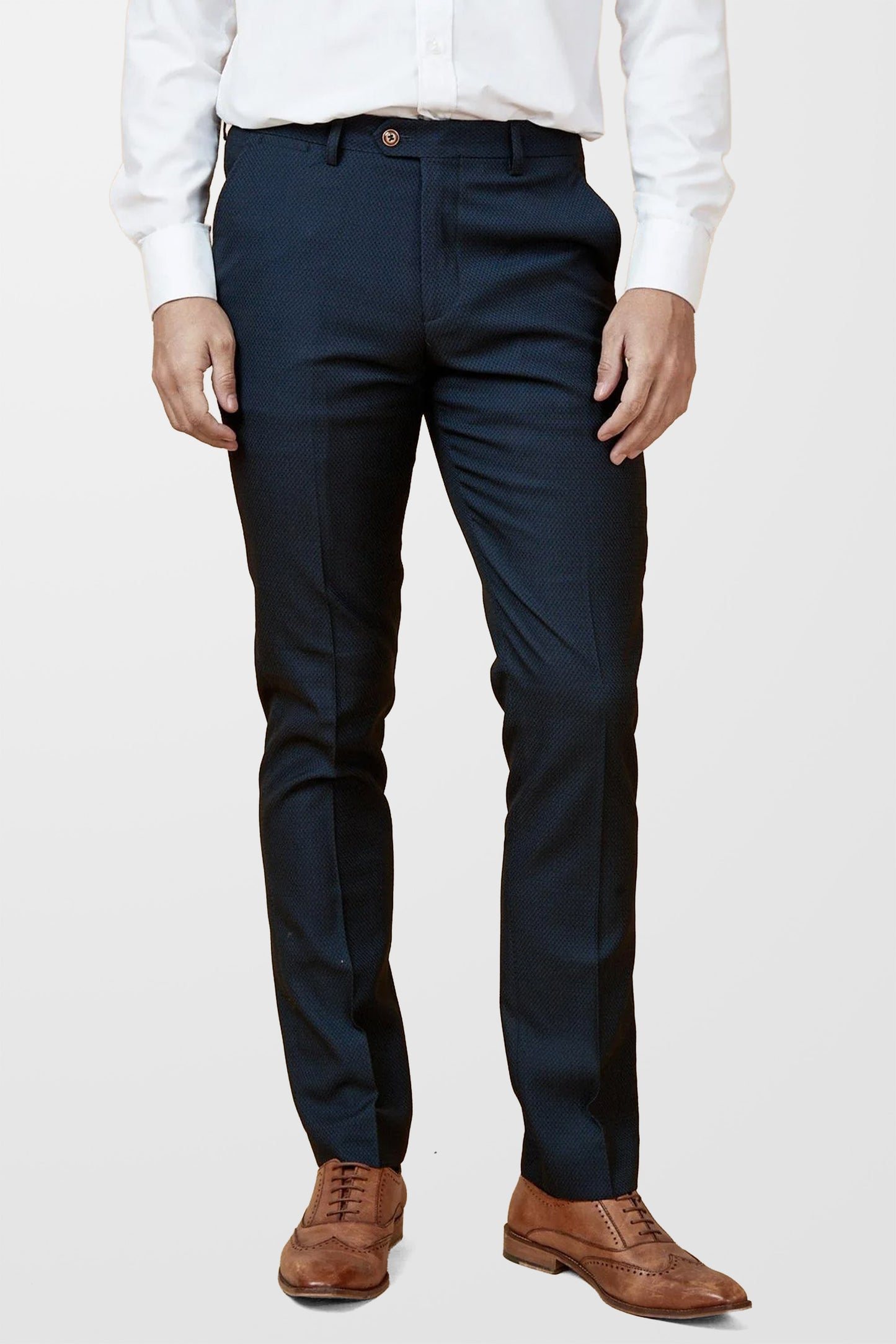 Max Navy Plain Textured 3pc Suit