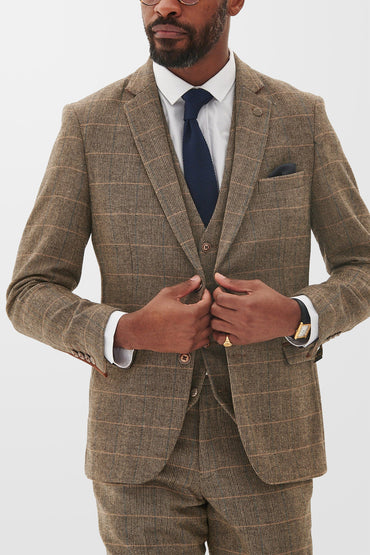 Ted Tan Tweed Check 3pc Suit