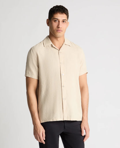 Paolo Tapered Fit Linen Short Sleeve Shirt (In Stone)