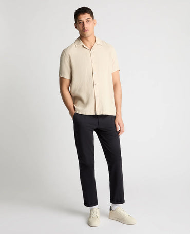 Paolo Tapered Fit Linen Short Sleeve Shirt (In Stone)